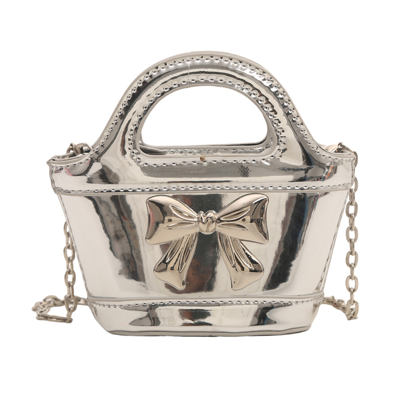 Bolso de hombro para niña coreana, canasta de fideos brillante láser, bolso de mensajero para niños, nuevo bolso para niños con cadena de lazo