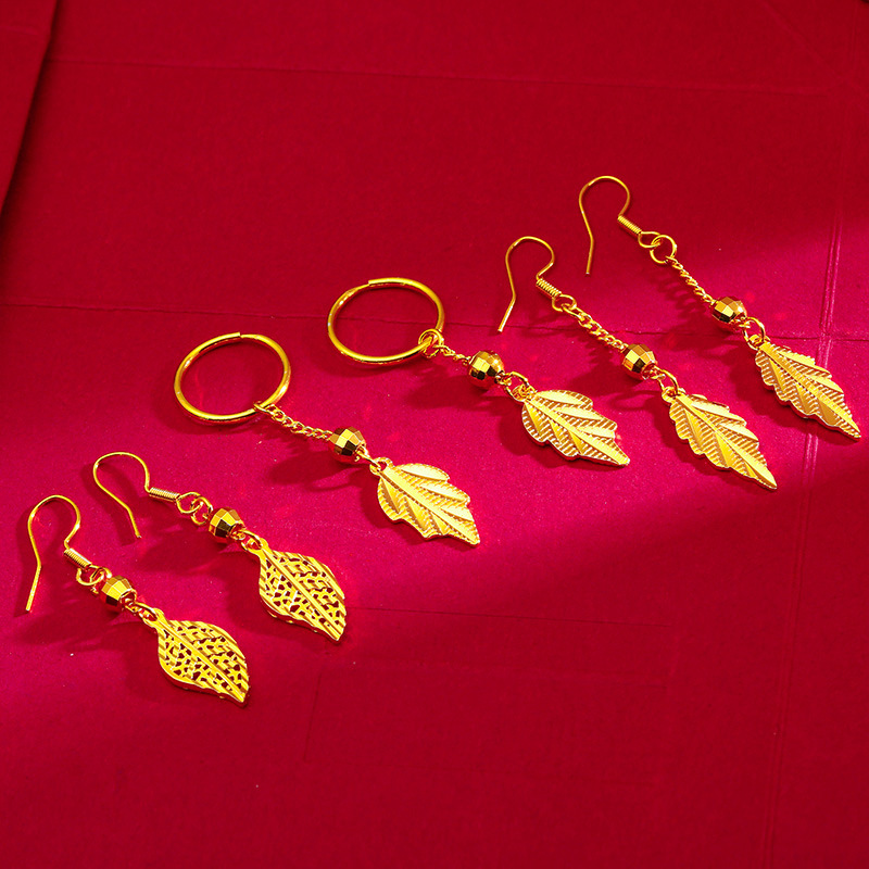 Vietnam gold Women's leaf earrings hook women's fashion New 2023 leaf earrings wholesale