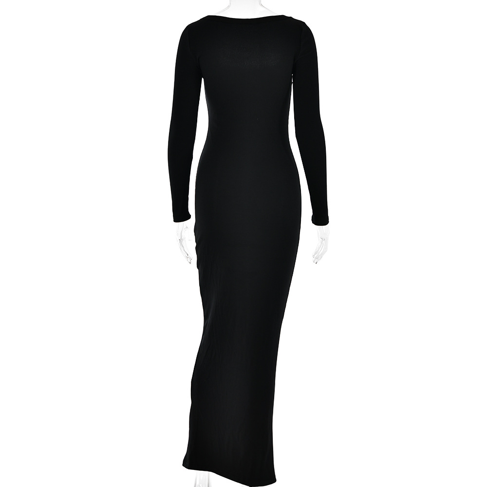 Women's Bodycon Dress Sexy Square Neck Long Sleeve Solid Color Maxi Long Dress Daily display picture 8