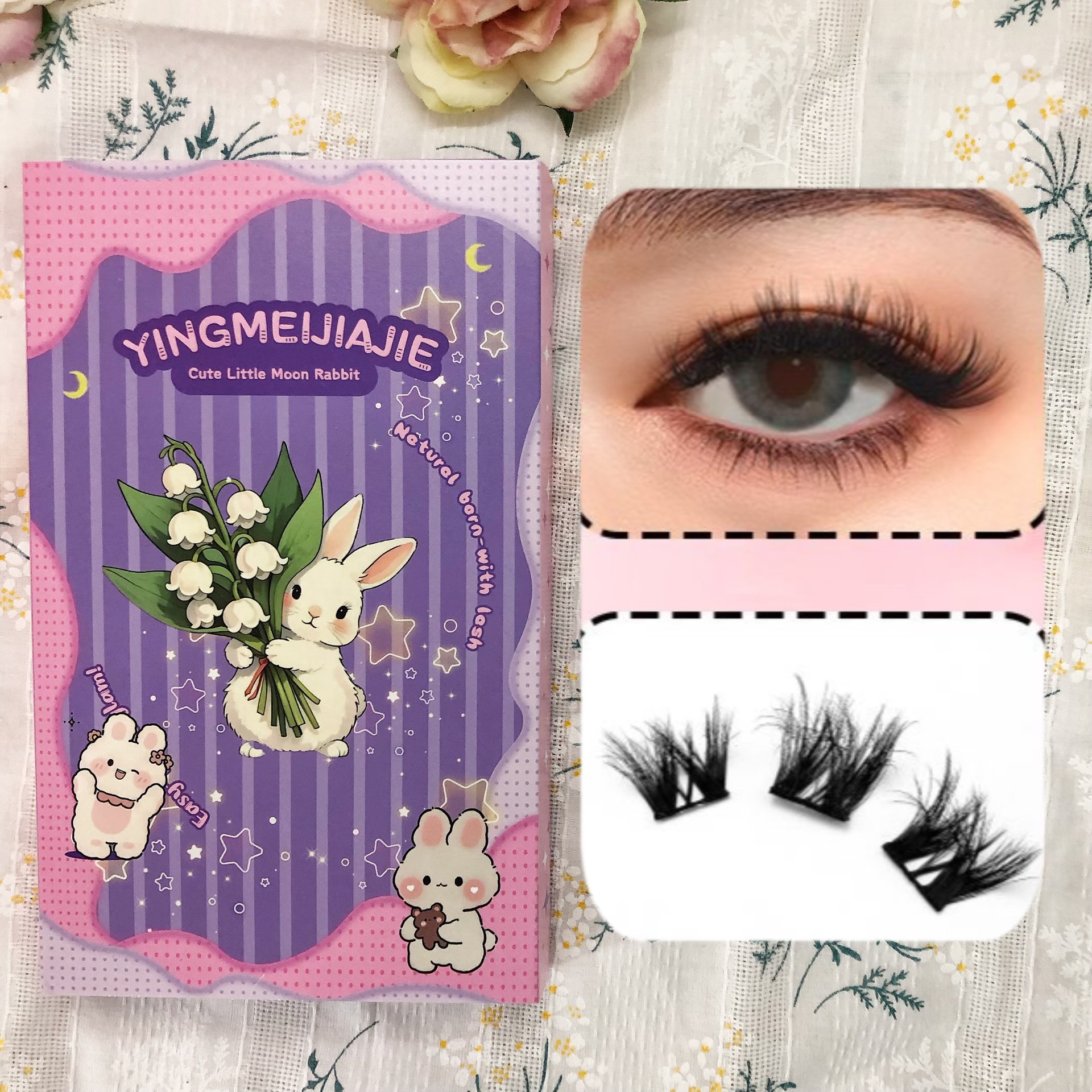 Las pestañas falsas transfronterizas, pestañas de gran volumen, pestañas negras finas, pestañas segmentadas ligeras, pestañas falsas sin pegamento, pestañas falsas Amazon.