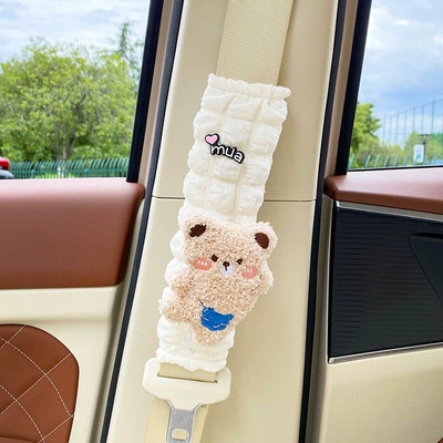 Car Seat Belt Shoulder Protector, Creative Seat belt shoulder pad - puff-mua-shoulder-pads-coffee-flat-bear-25x75x345g1pc