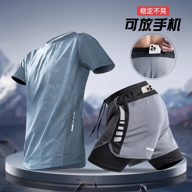 Running sports suit hombre verano rápido seco camiseta de manga corta pantalones cortos de entrenamiento de maratón equipo de fitness pista y campo profesional