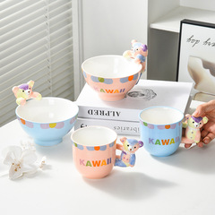Cute cup female ceramic mug with bear handle breakfast cup bowl coffee high-looking couple drinking cup