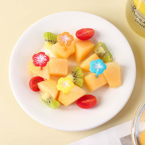 Mini floral decoration rice ball skewer, four-color flowers, cute animal baby fruit cake dessert fork
