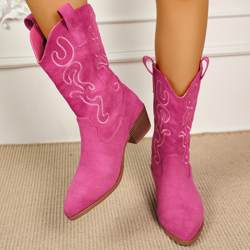 2025 cross-border foreign trade new popular knight boots pointed thick heels women's new all-matching foot, western cowboy style