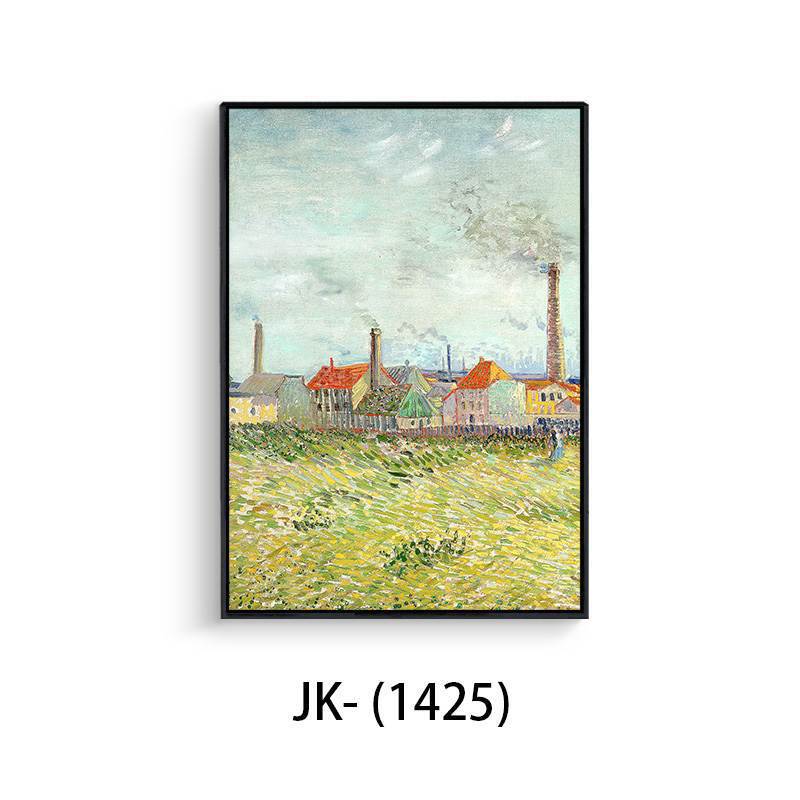 Van Gogh European-style Oil Painting Triptych Vertical Edition Living Room Dining Room Dining Room Corridor Away Decoration Wall Mural Painting