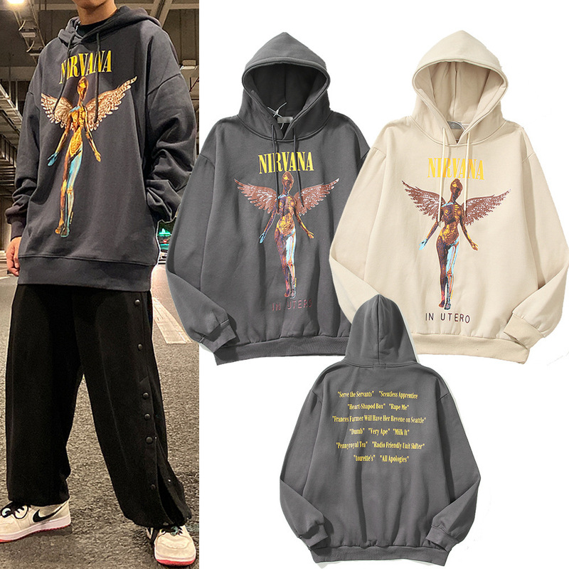 Autumn and Winter Jackets Cross-Border Foreign Trade American High Street Kanye Rock Nirvana Nirvana Angel Hoodie Sweatshirt for Men Autumn and Winter Jackets Cross-Border Foreign Trade American High Street Kanye Rock Nirvana Nirvana Angel Hoodie Sweatshirt for Men