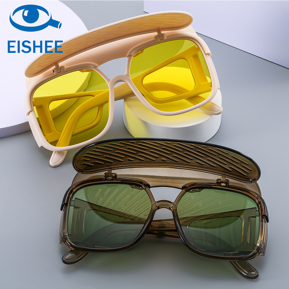 个性创意太阳镜遮阳鸭舌帽眼镜网红翻盖折叠墨镜户外百搭沙滩眼镜