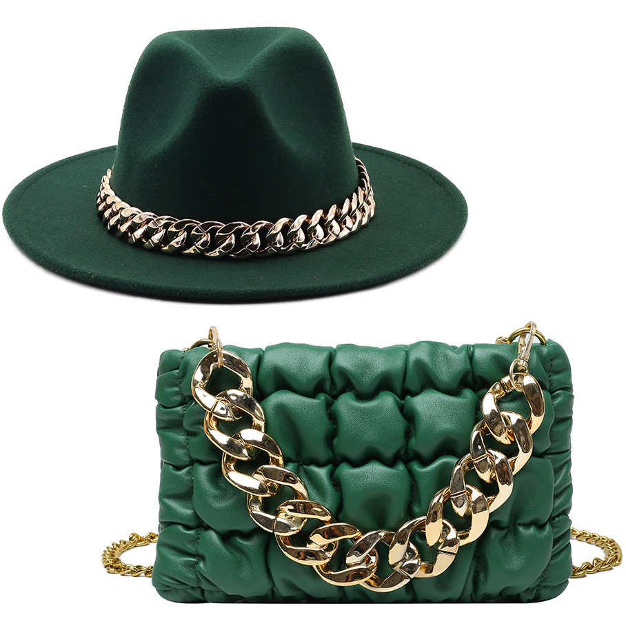 4320g Weight Fedora Hat Hats Type Women's British Style Solid Color Chain Flat Eaves Fedora Hat