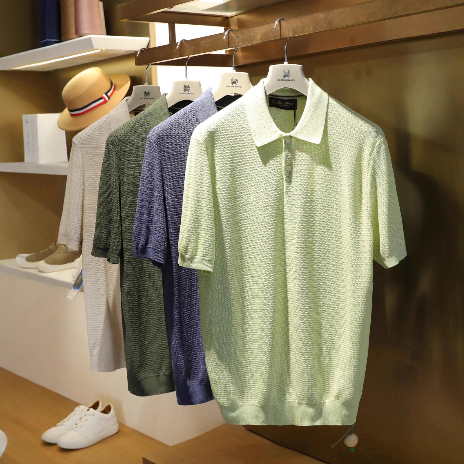 Italian Luxury 2025 Summer New Style Tencel Linen Blended Breathable and Cool Knitted Short-Sleeved Polo Shirt for Men 1200