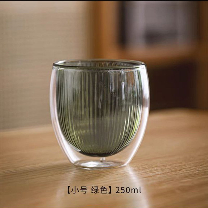 Colorido de doble capa Taza de borosilicato a rayas taza de vidrio transparente taza de agua desayuno bebida jugo Taza de leche taza de café