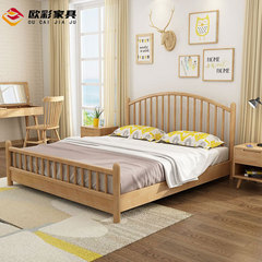 Nordic-style minimalist 1.5-meter solid wood bed, 1.8-meter double bed, bedroom furniture, natural wood and rubber wood bed