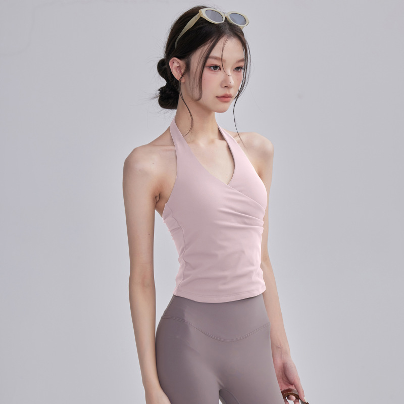 跨境夏季新款速干防震文胸外穿美背带胸垫挂脖瑜伽背心|undefined
