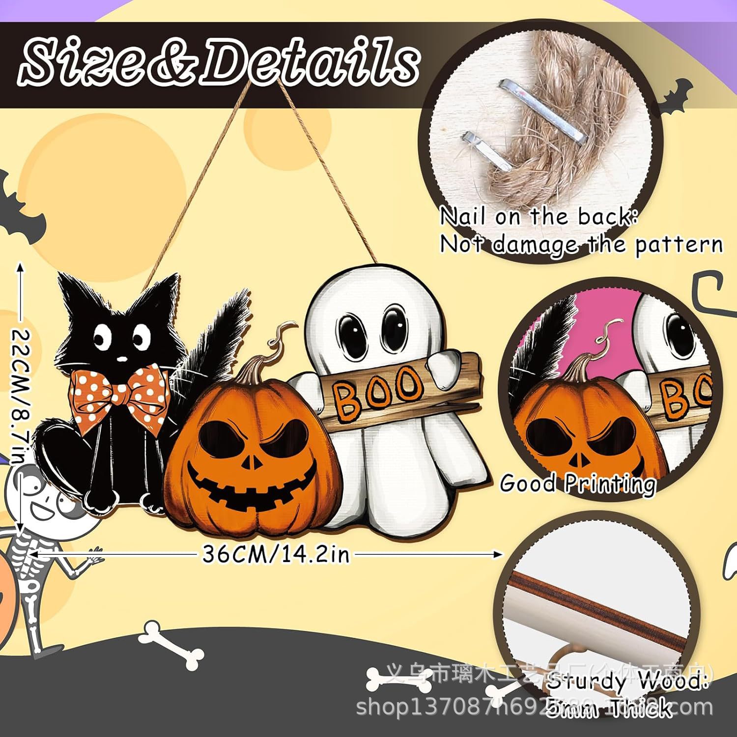 Nuevos productos transfronterizos de madera Halloween decoración de la atmósfera de la fiesta del hogar cabeza de ratón colgante decoración del patio vestíbulo