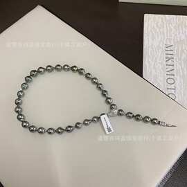 珍珠届的蛇元素新款上线8-11mm大溪地螺纹项链带绿光纯银厚版配件