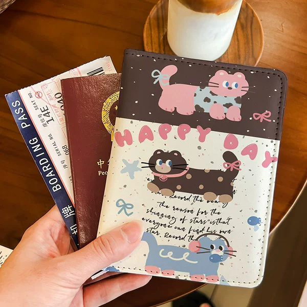 Sweet Dachshund Dog Cute Passbook Holder Certificate Bag Protective Case Multi-function Card Bag Portable Storage for Overseas Travel