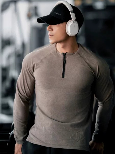 Autumn and winter American velvet warm high elastic long-sleeved men's zipper T-shirt fitness slim fit sports show big training clothes running