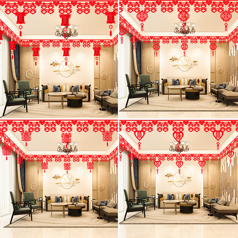 Bride's room decoration living room set bedroom decoration newlywed room decoration auspicious character flower garlands wedding room supplies wedding hanging decorations