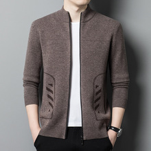 冬装针织毛衣中青年男士开衫外套商务休闲立领羊毛衫厚款男装上衣
