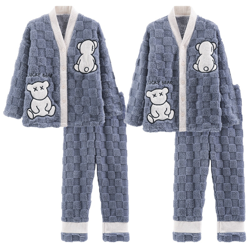 Pareja Pijamas Mujer Otoño e Invierno franela hombres engrosada forro polar lindo dulce ropa de abrigo homewear traje