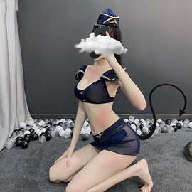 性感情趣内衣小胸分体空姐服装透明制服套装女警激情透视衣