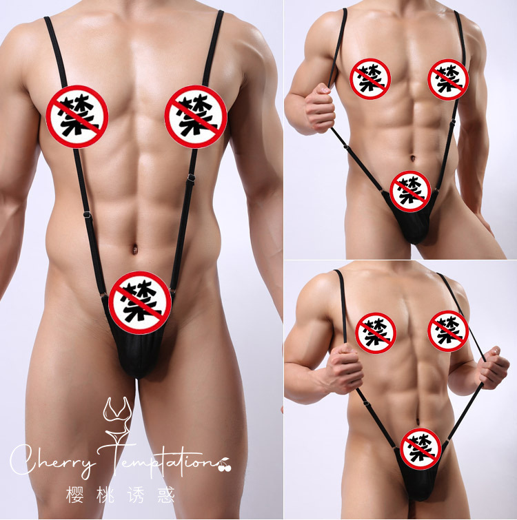 Cherry Temptation Sexy Intimates Sexy Suspender Type Adjustable One-Piece Thong U Convex Bag Men's One-Piece Intimates
