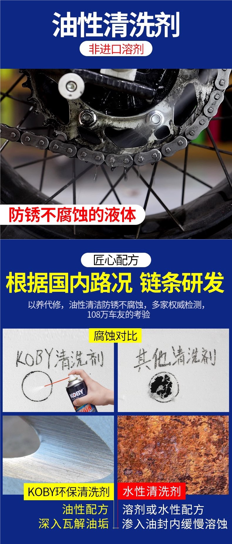 Koby Motorcycle Chain Oil Maintenance Set Oil Seal Chain Cleaner Heavy Motorcycle Wax Lubricant Waterproof and Dustproof