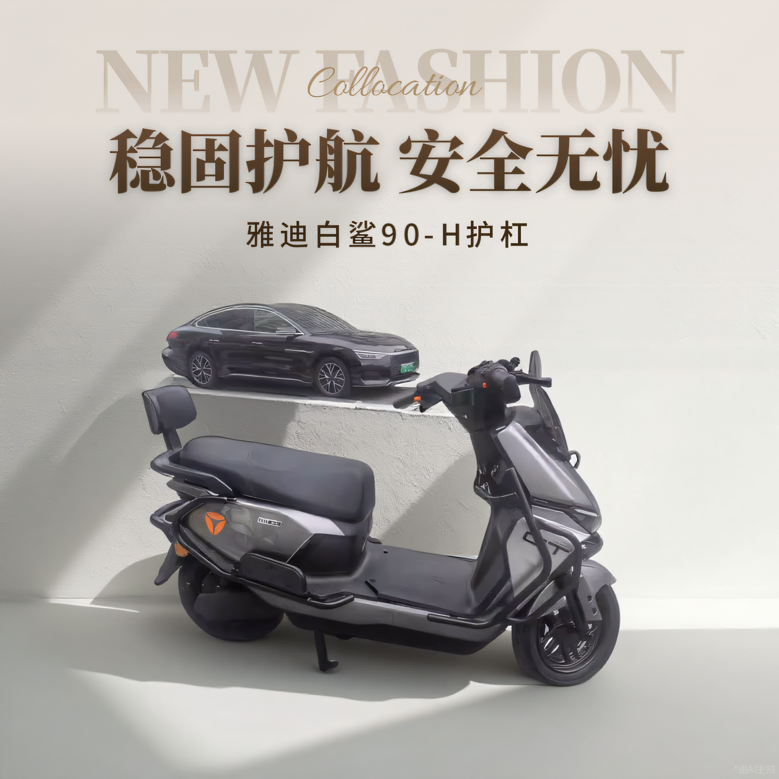 Yadi Electric Scooter White Shark 90-H Protective Bar, Bumper, Large Rack, Tail Box, Rear Bracket, Thickened Carbon Steel Anti-Collision Bar