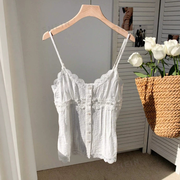 2026 Cross-Border Amazon New French Lace Camisole with Pure Desire Style Single-Breasted Ruched Inner Wear
