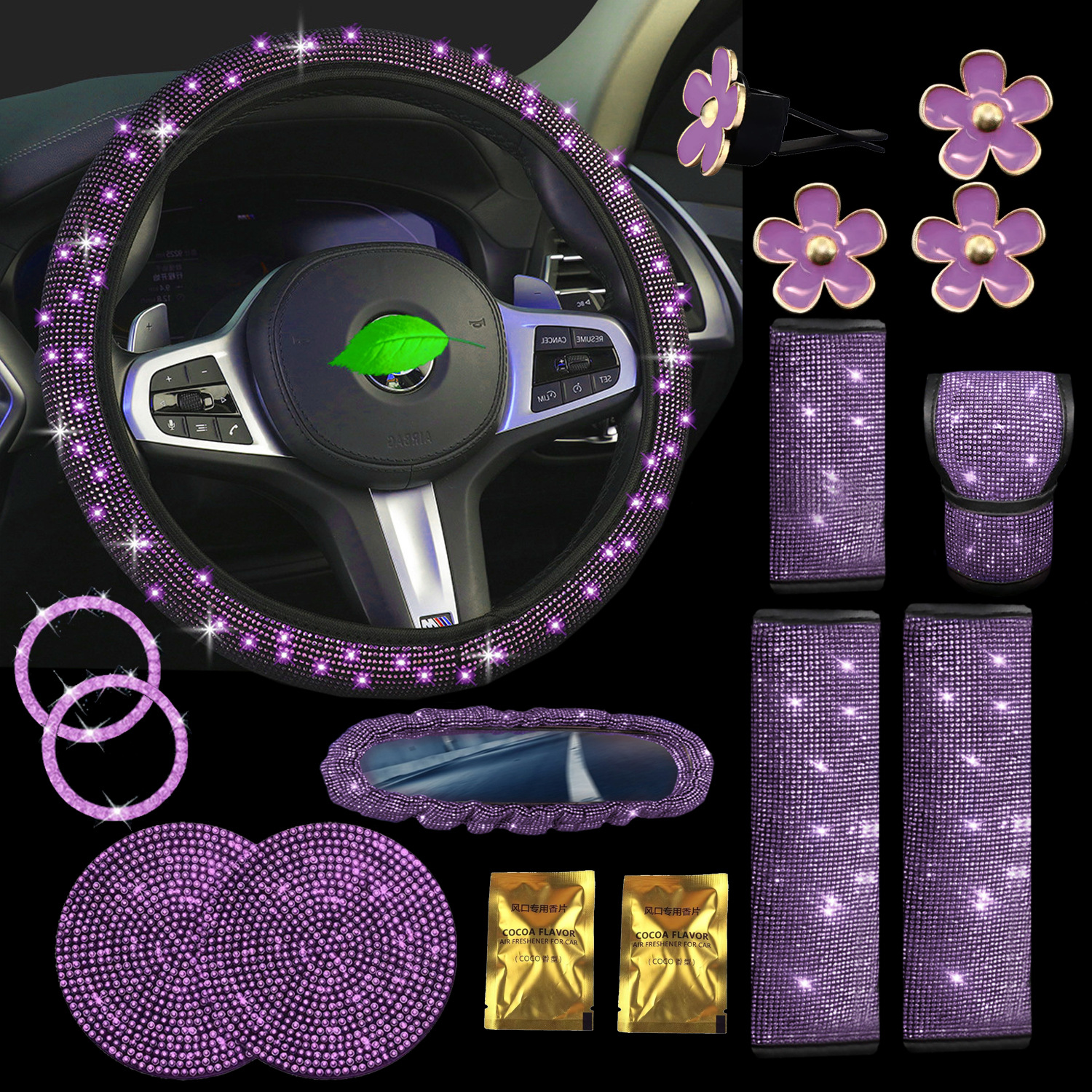 Cross-Border Car Full Diamond Seat Belt Shoulder Cover Hot Diamond Seat Belt Cover Color Diamond Black Diamond Car Diamond Interior Cover