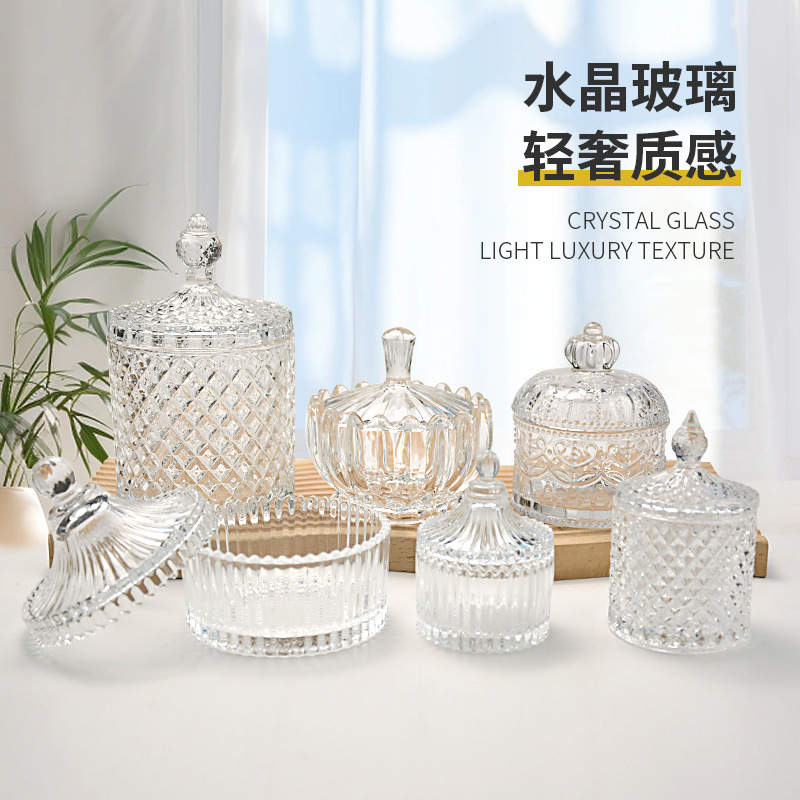 Colorful Glass Candle Jar European Roman Covered Snack Jar Wedding Jewelry Box Candy Bowl Cotton Swab Box Wholesale