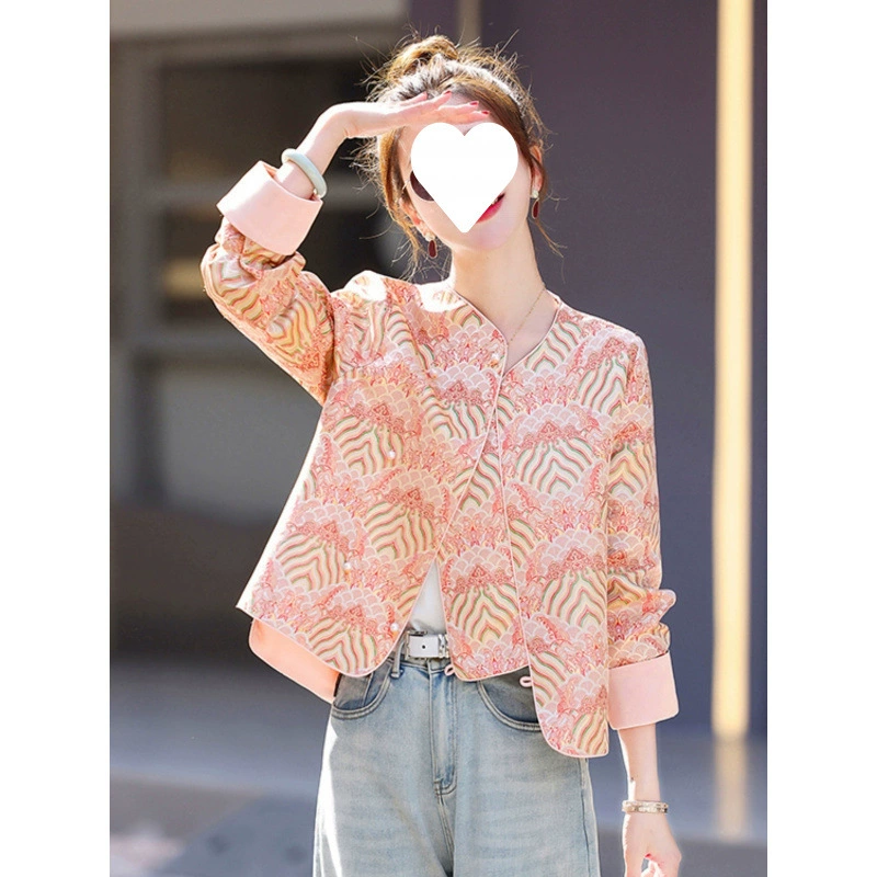 Новая китайская жаккардовая куртка для женщин весна-осень 2025, элегантная, миниатюрная, розовая, в стиле Тан, топ