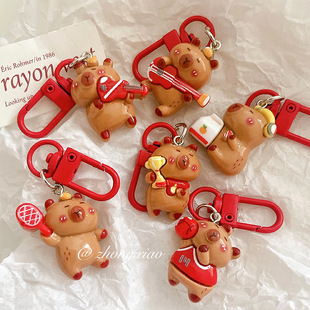 Lovable Capibala Keychain Pendant Cartoon Capybara Schoolbag Hanging Accessories Student Girlfriend Creative Gift