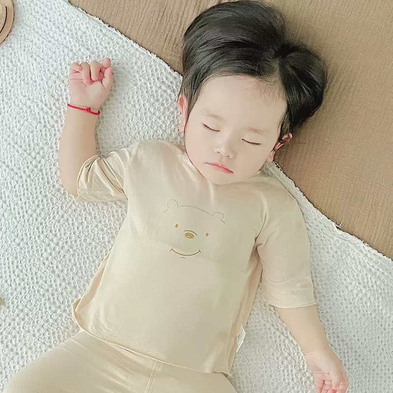 婴儿上衣夏季薄款短袖T恤无骨宝宝睡衣打底衫莫代尔棉家居服夏天