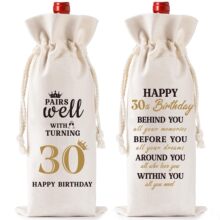 跨境专供30/40岁生日主题双面麻布红酒袋 派对礼品抽绳酒瓶收纳袋