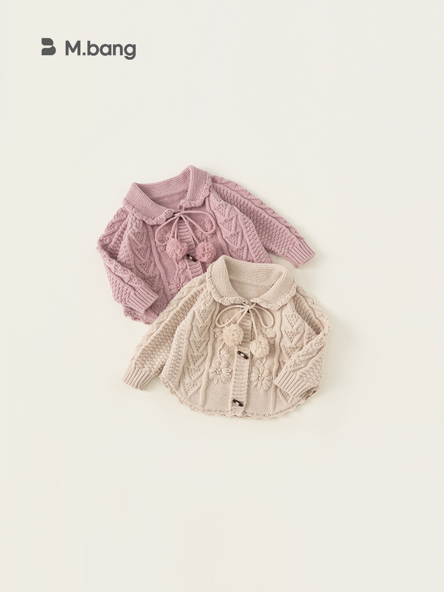Yubao ropa infantil suéter de niña primavera y otoño 2026 con solapa cardigan de punto chaqueta de mangas largas ropa infantil