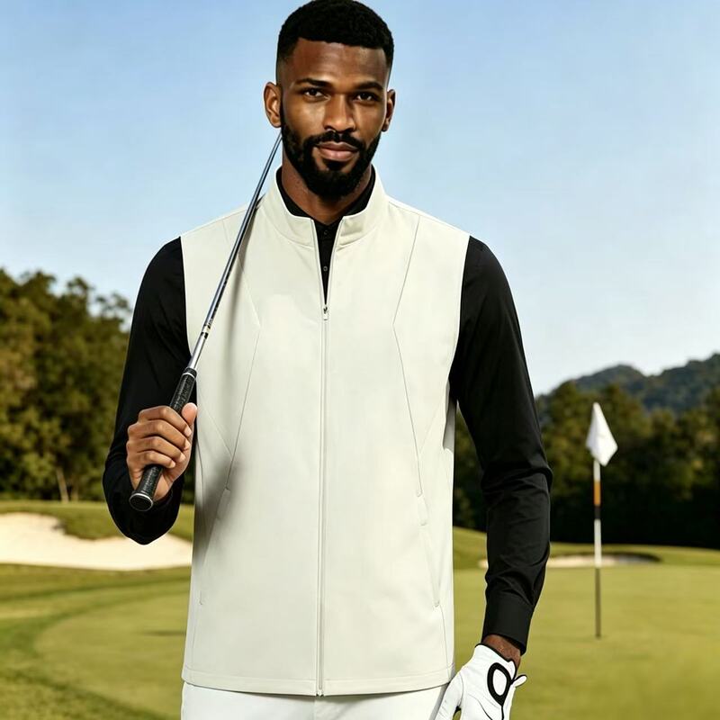 Men's Golf Stand-Up Collar Vest with Custom Logo Printing, Spring and Summer Lightweight Breathable Sports Vest, Quick-Drying Casual Jacket