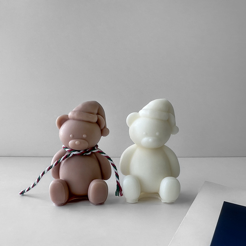 Jiahuimei Navidad oso vela molde de silicona DIY dibujos animados oso aromaterapia vela fragante piedra regalo