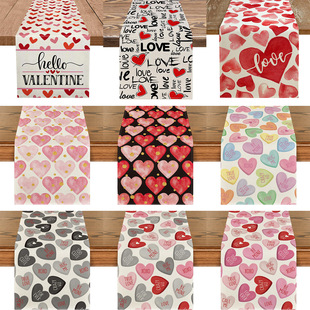 Pink Gradient Love Bubble Printed Table Runner Cross-border Amazon Valentine's Day LOVE Letters Linen Table Cloth