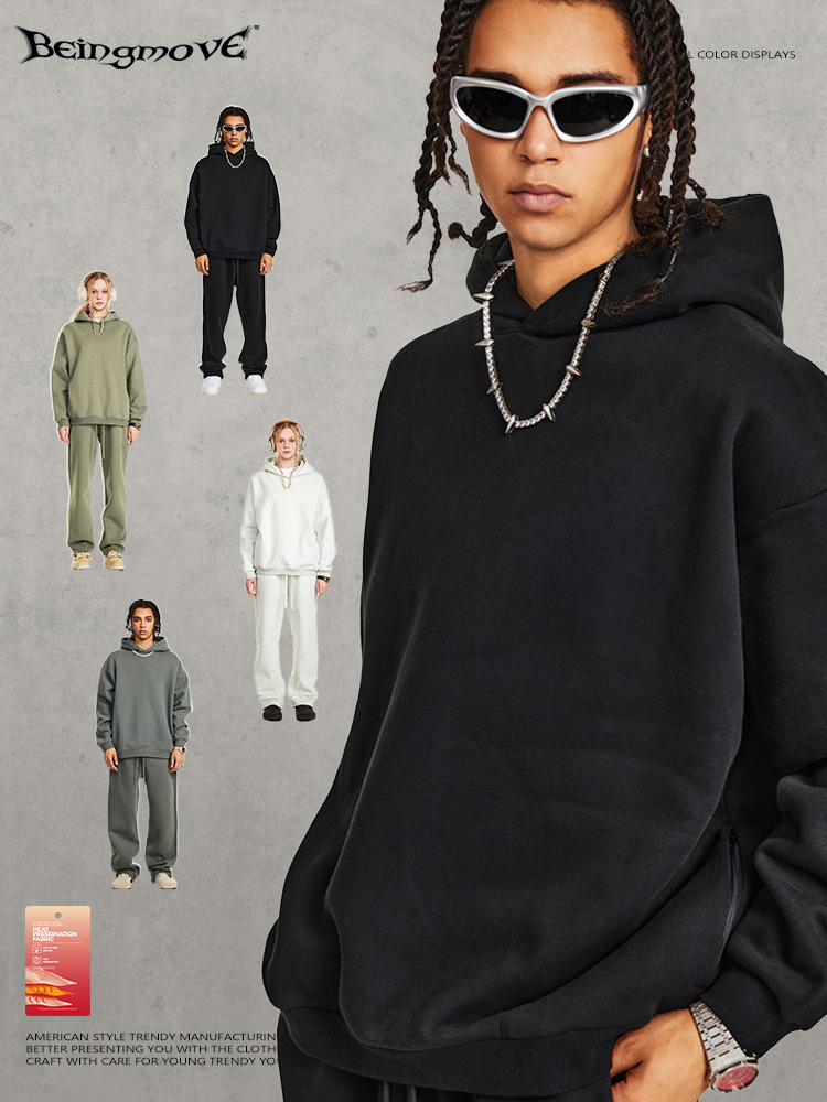 Impresora de marca de moda | Sudadera deportiva básica holgada con forro polar para hombre, estilo americano moderno, cálida, Otoño/Invierno 2025