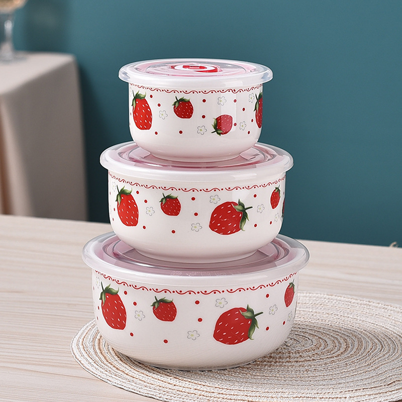 Caja de preservación de frescura, tazón de preservación de cerámica, caja de almuerzo con cubierta para microondas, congelador, tazón sellado, tazón de fideos, tazón de fideos, grado de comida
