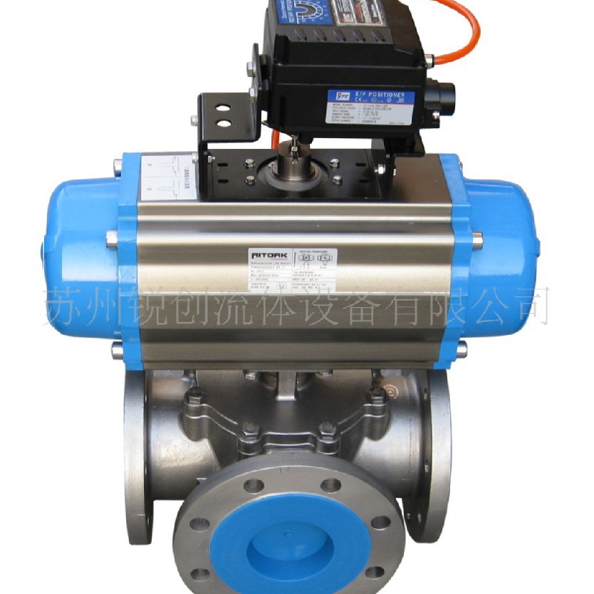 供气动SUS316三通法兰球阀，气动不锈钢三通法兰球阀，三通球阀