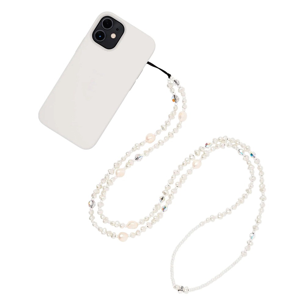 Kkbead estilo frío colgante portátil crossbody portátil en forma de perla artificial cristal Cadena de teléfono móvil cordón
