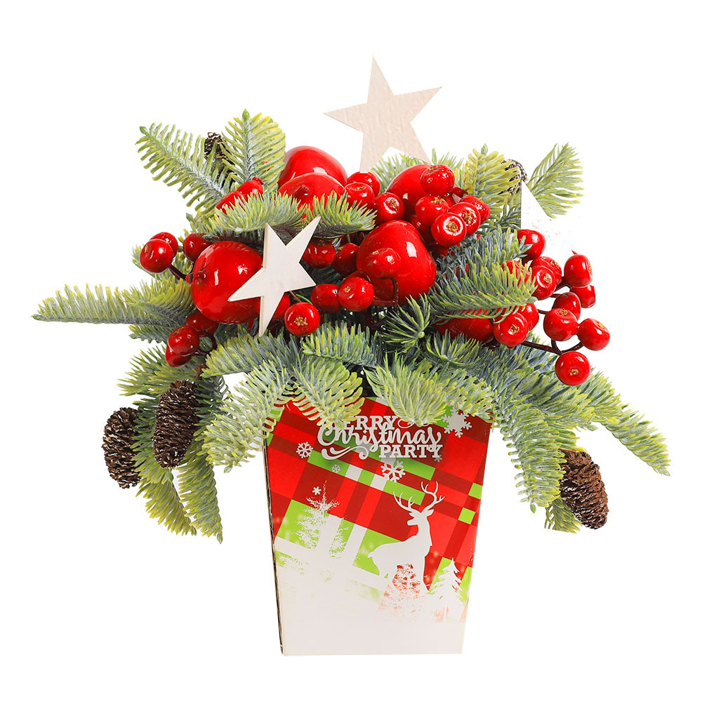 Árbol de escritorio transfronterizo Pe creativo fruta roja mini decoración de escritorio de Navidad árbol de pino