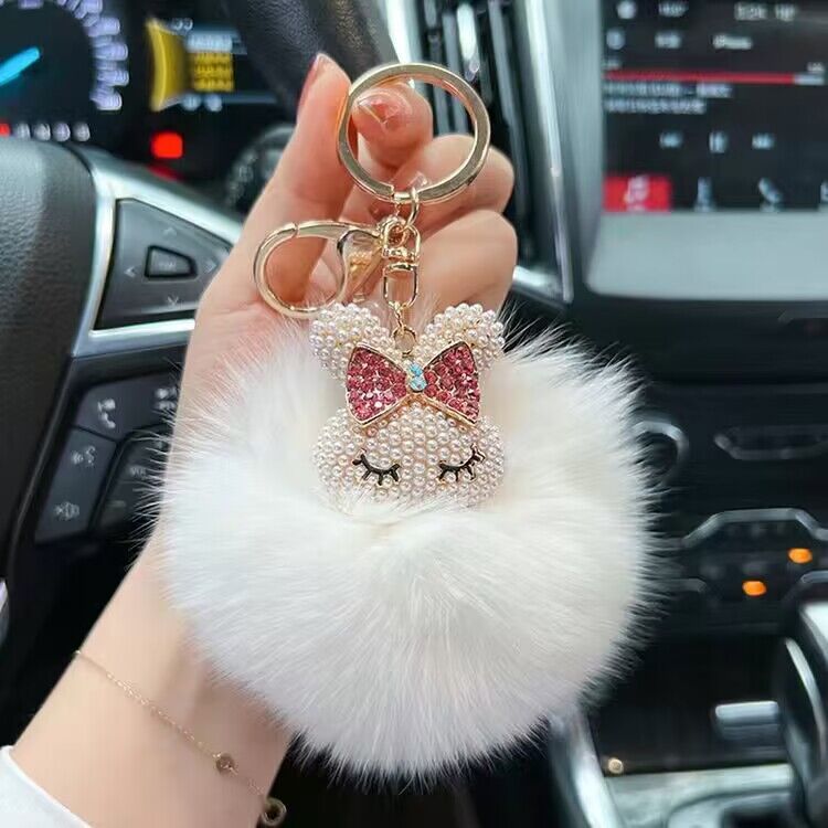可爱兔子毛球挂件钥匙链圈扣时尚女学生包包配饰创意毛绒礼物