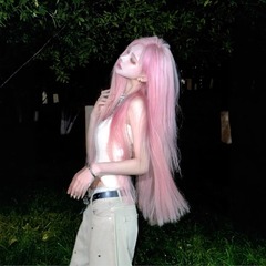 新しいネットセレブ超ロングウィッグピンクフォレスト写真ロングストレートヘア女子グループJK香港スタイルフルヘッドウィッグ