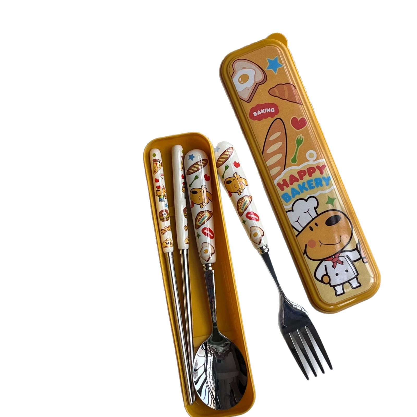 Genuine high quality tableware stainless steel, cute ceramic handheld set for home use