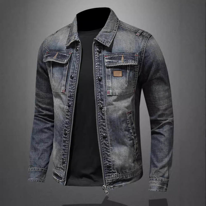 2026 Autumn Motorcycle Fashion Denim Jacket Trendy Korean Style Men's Slim Fit Retro Casual Stylish Denim Coat