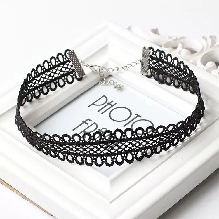 Комплект chokers ожерелья, готический европейский стиль, черное кружева, 6 штук регулируемых чокеров