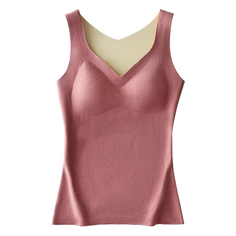 Otoño e invierno chaleco térmico de terciopelo sin costuras todo partido de las mujeres SLIM-Fit calefacción bottoming engrosada ropa interior térmica superior con almohadilla en el pecho